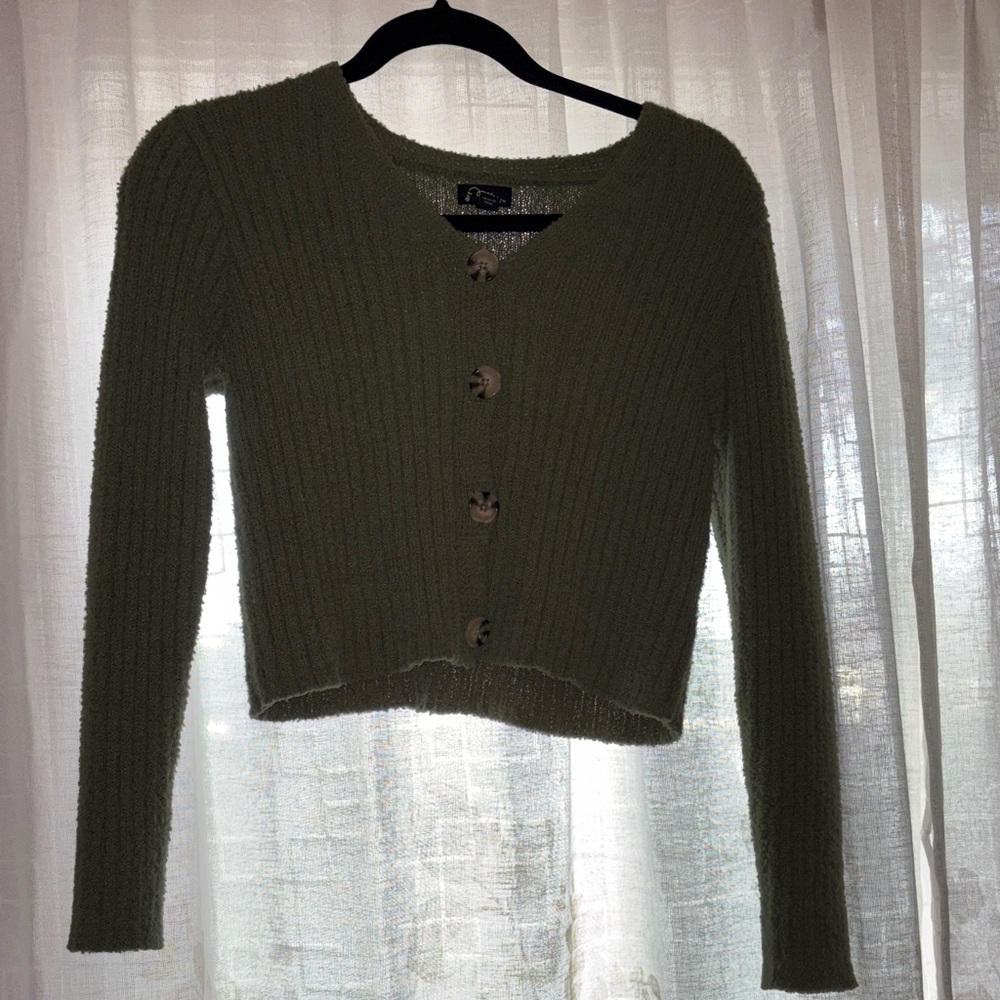 Olive Green Button-Up Cardigan